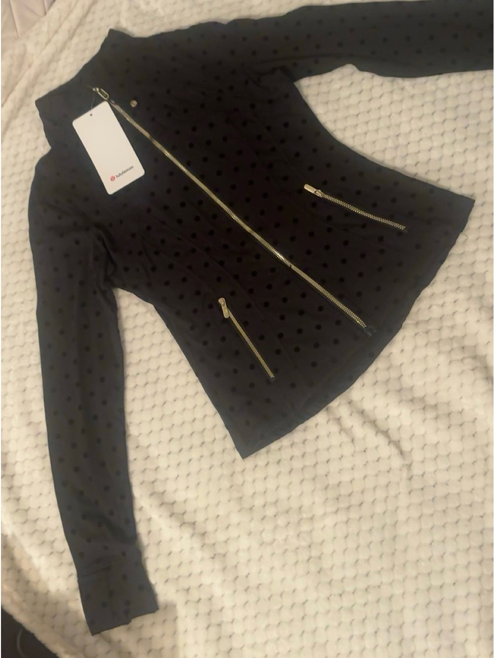 Size 4 lululemon athletica Black Polka Dot Zip Define Jacket with Gold Zippers